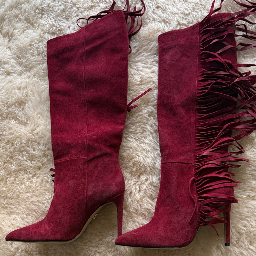 Vero Cuoio Burgundy Fringe Heeled Boots